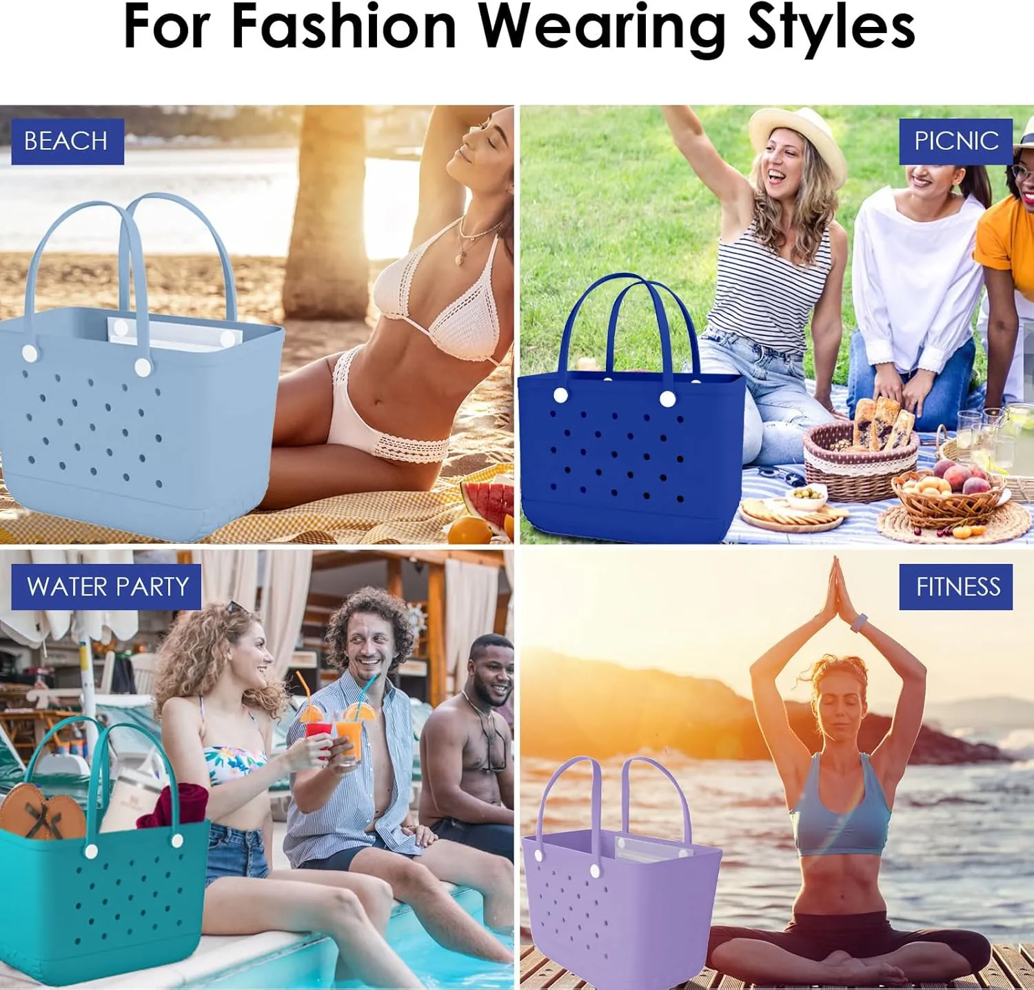 X-Large Rubber Beach Bag Travel Tote Bag with Waterproof Zipper Pocket, Washable Durable Rubber Beach Tote Mom gift