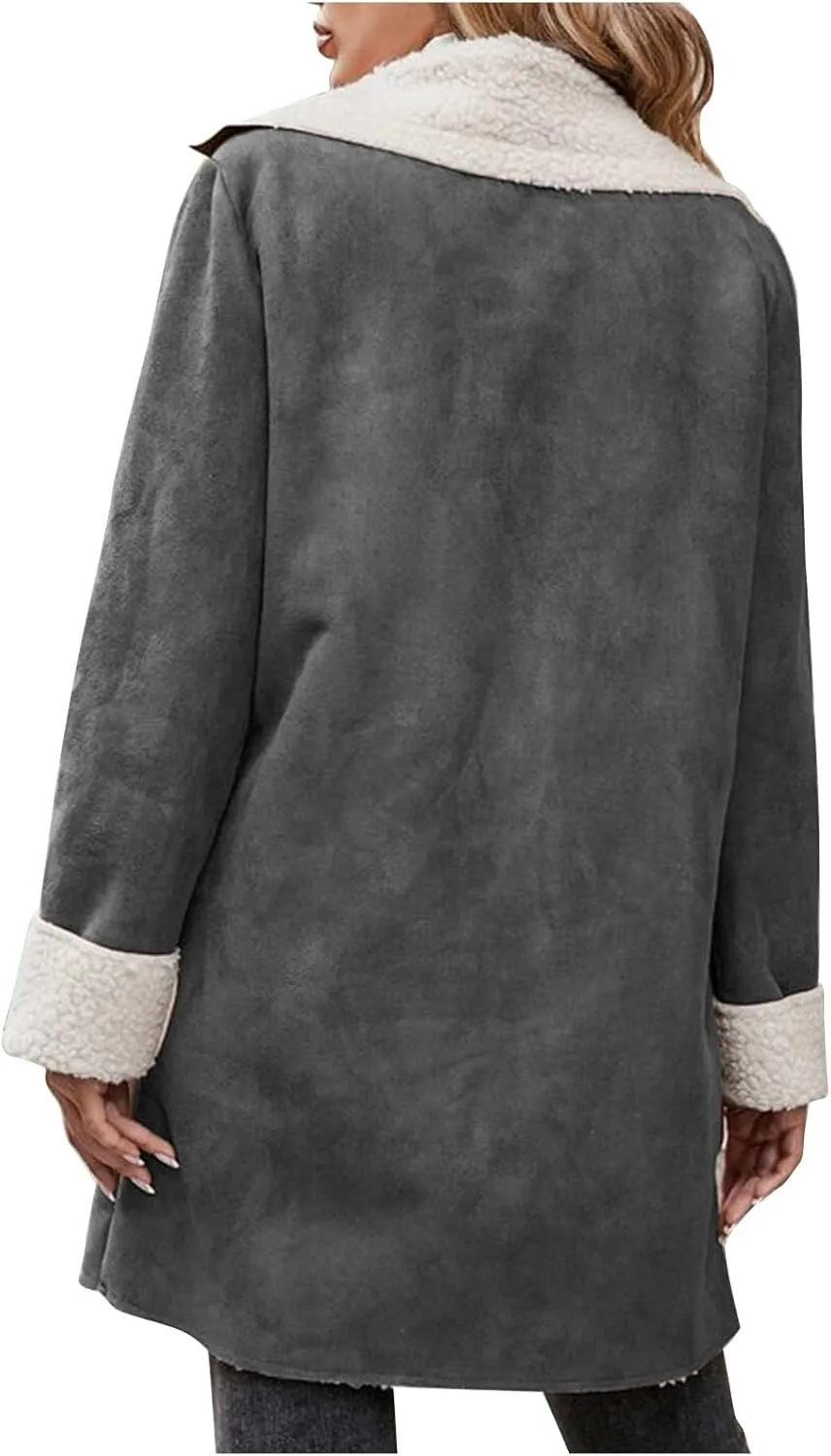 XUNRYAN Womens Trench Coat Long Faux Suede Leather Jackets Winter Cardigan Lightweight Sherpa Fleece Coat 2024 Fashion
