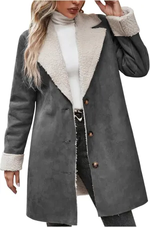 XUNRYAN Womens Trench Coat Long Faux Suede Leather Jackets Winter Cardigan Lightweight Sherpa Fleece Coat 2024 Fashion