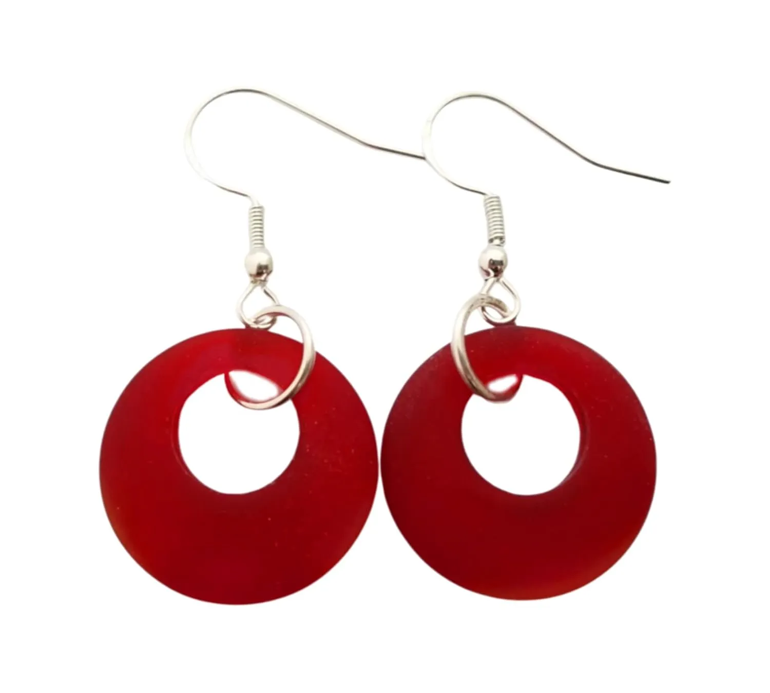 Yinahawaii Sea Glass Earrings, Hawaiian Jewelry For Women Handmade Earrings, Minimalist Circle Beach Jewelry, Sea Glass Jewelry Beach Earrings, Birthday Gift For Girls (July Birthstone - Ruby Red)