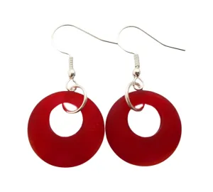 Yinahawaii Sea Glass Earrings, Hawaiian Jewelry For Women Handmade Earrings, Minimalist Circle Beach Jewelry, Sea Glass Jewelry Beach Earrings, Birthday Gift For Girls (July Birthstone - Ruby Red)