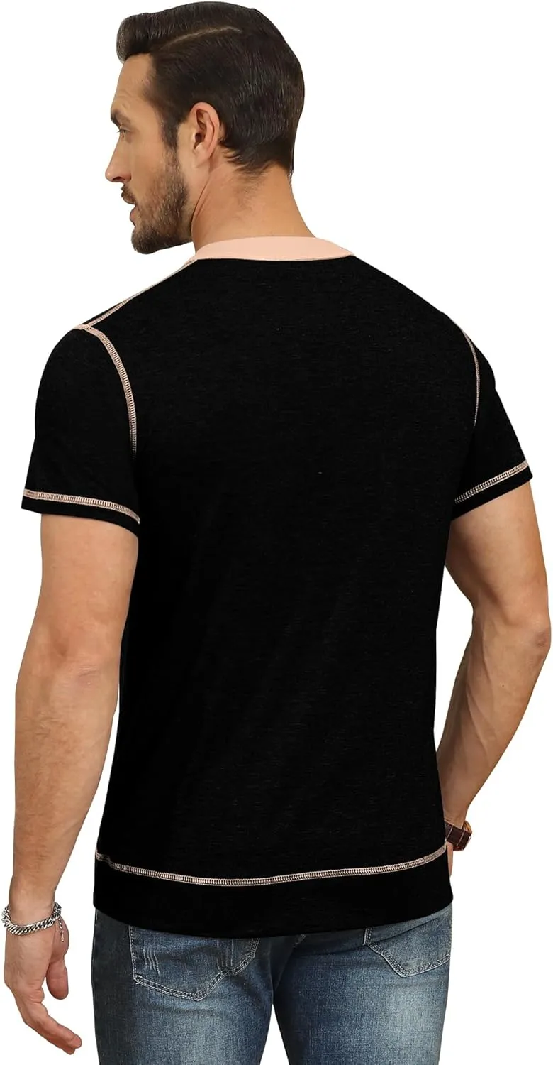 YTD Mens Henley Shirts Short Sleeve Casual V Neck Basic Tee Shirts Summer Vintage T-Shirts