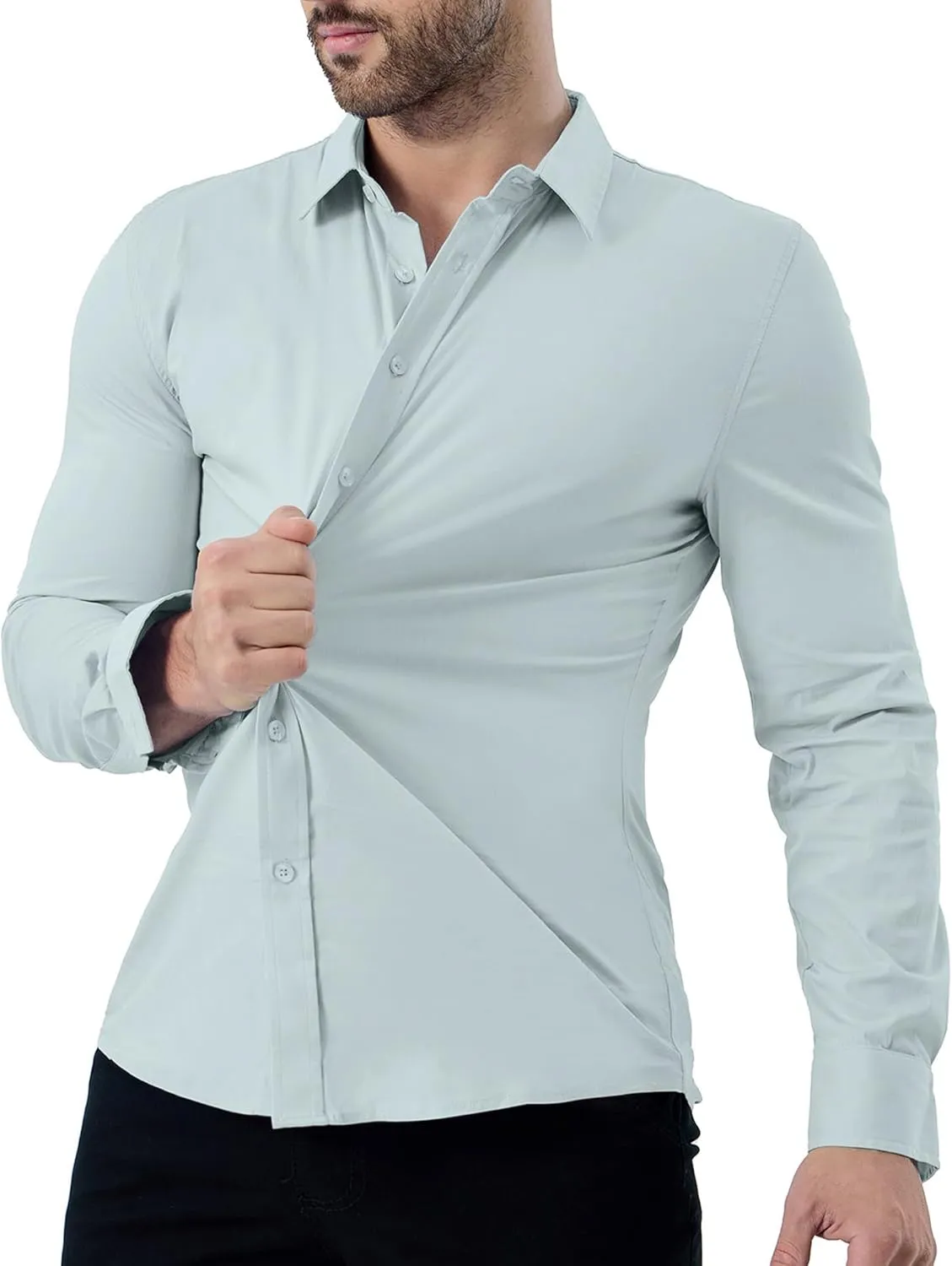 ZAFUL Mens Dress Shirts Slim Fit Button Down Long Sleeve Stretch Collared Shirt Cotton Wrinkle Free Button Up Mens Tops
