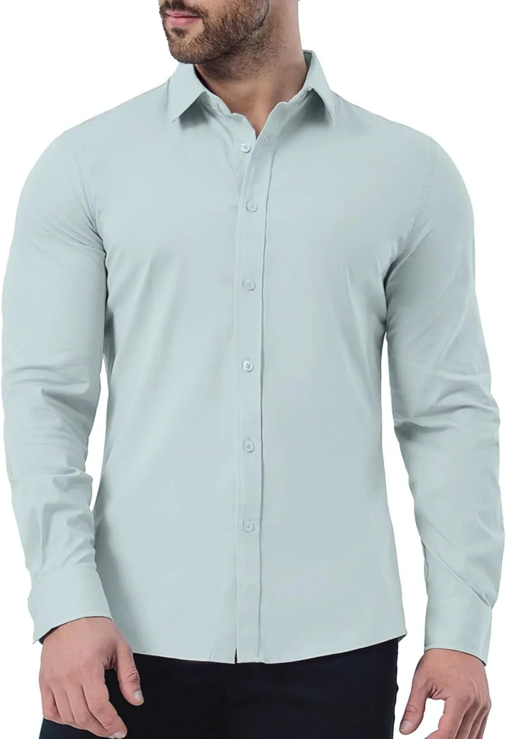 ZAFUL Mens Dress Shirts Slim Fit Button Down Long Sleeve Stretch Collared Shirt Cotton Wrinkle Free Button Up Mens Tops