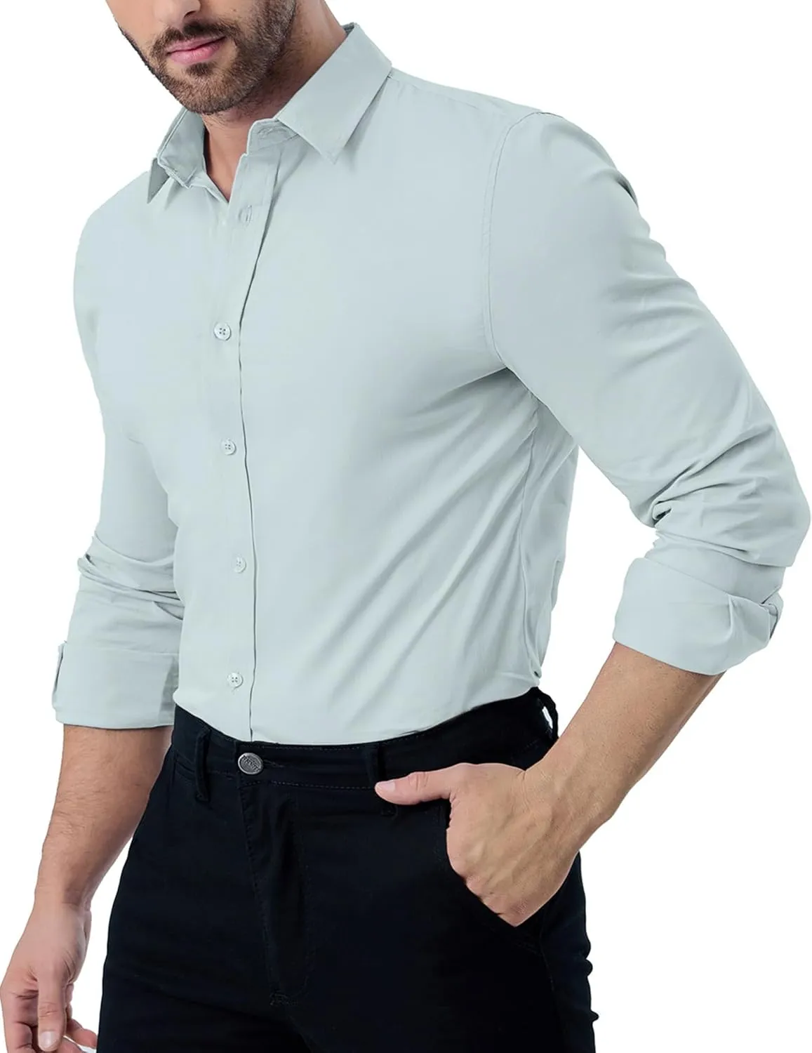 ZAFUL Mens Dress Shirts Slim Fit Button Down Long Sleeve Stretch Collared Shirt Cotton Wrinkle Free Button Up Mens Tops