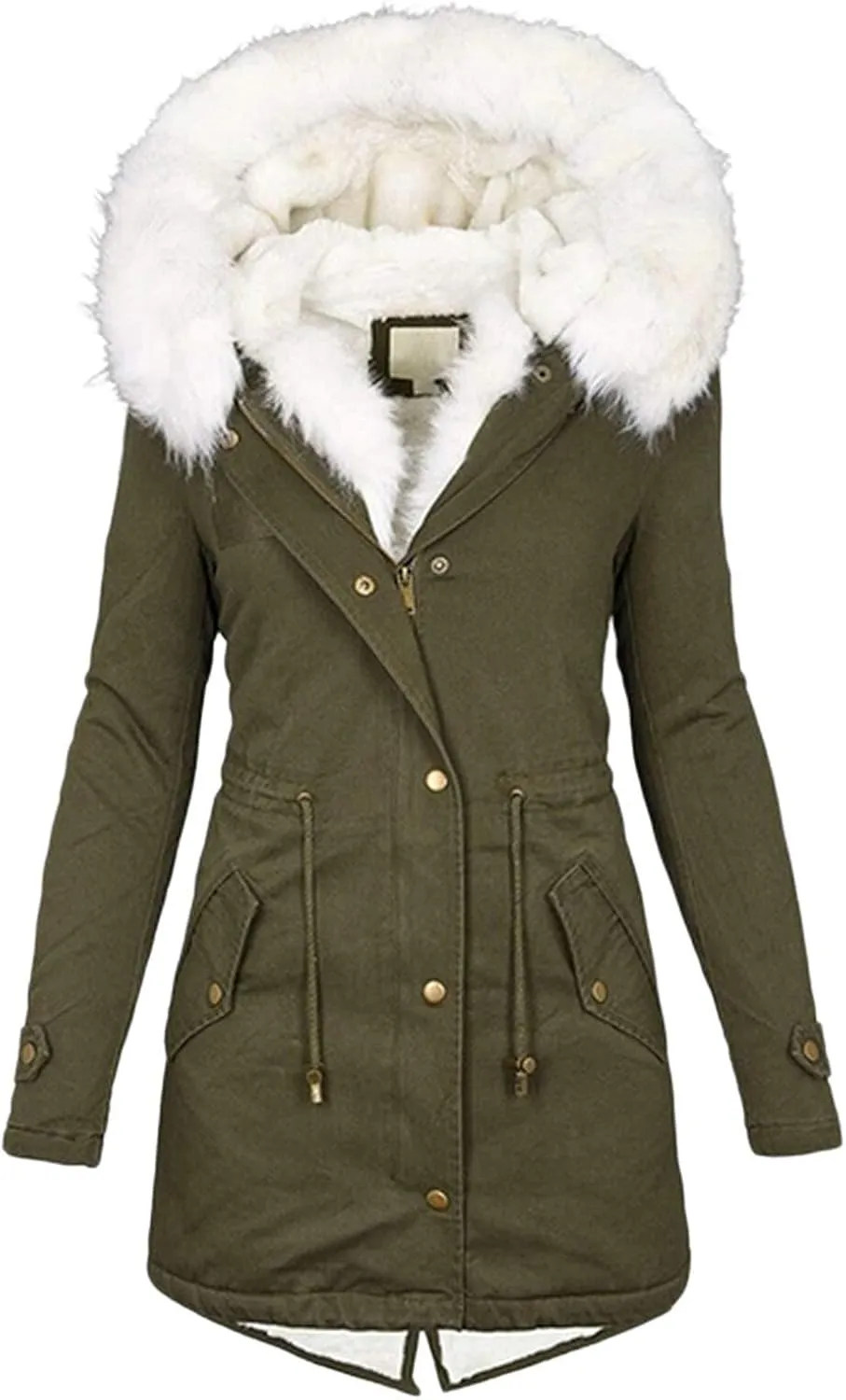 ZBYY Women's Winter Thicken Parka Jacket Warm Fleece Faux Fur Line Down Coats with Pockets Outerwear Coat for Women
