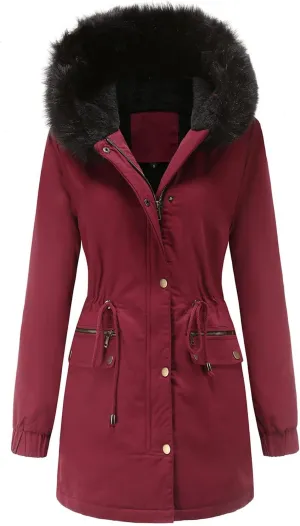 ZBYY Women's Winter Thicken Parka Jacket Warm Fleece Faux Fur Line Down Coats with Pockets Outerwear Coat for Women