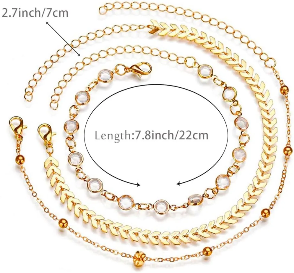 Zoestar Layered Ankle Bracelets Gold Bohemian Summer Sand Beach Anklet Jewelry for Women
