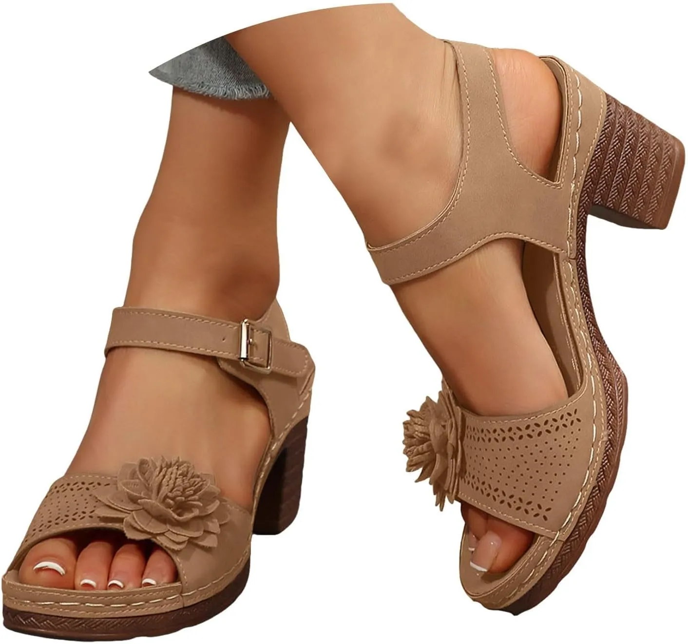 ZWRXW Open Toe Wedge Sandals for Womens Flower Buckle Ankle Strap Arch Support Orthopedic Wedge Casual Sandal Cute Fashion Dressy Bohemia Sandals Summer Comfortable Shoe