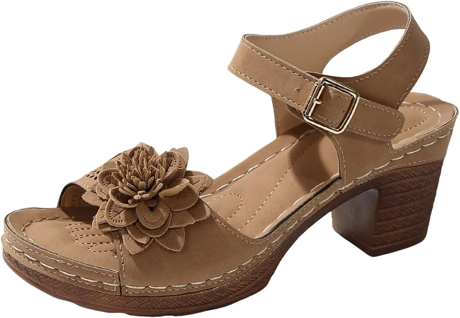 ZWRXW Open Toe Wedge Sandals for Womens Flower Buckle Ankle Strap Arch Support Orthopedic Wedge Casual Sandal Cute Fashion Dressy Bohemia Sandals Summer Comfortable Shoe